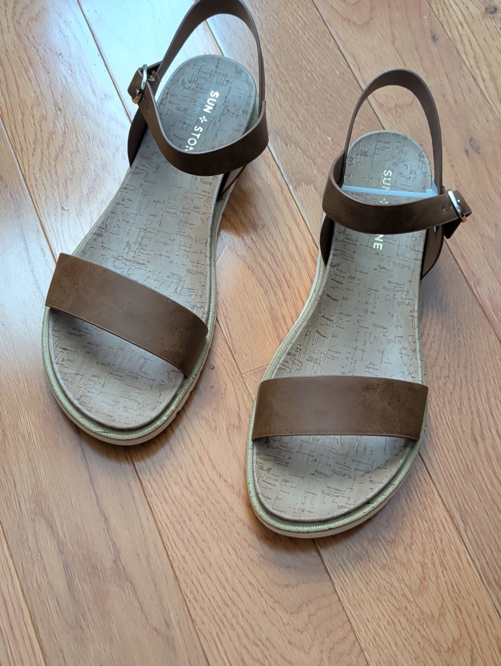 Sun + Stone Brown Open-Toe Ankle-Strap Women's Sandals
